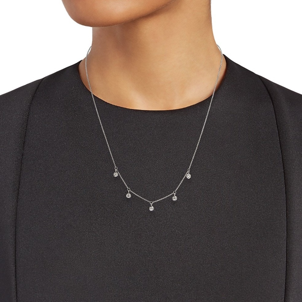 Roberto Coin 18K White Gold 5 Diamonds Dangling Droplet Necklace, 18”